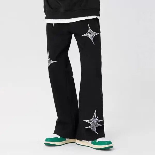 Japanese Brand Black high street ins embroidered versatile wide leg jeans Size US 32 / EU 48 - 3 Thumbnail