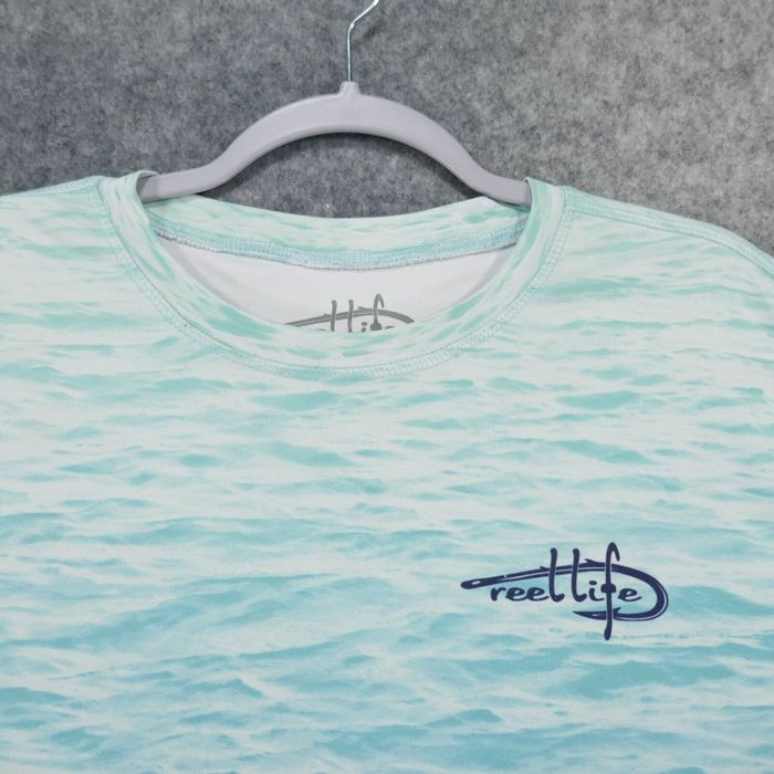 Alife Reel Life Shirt Mens XXL Long Sleeve Blue Water Camo Lightweight  Fishing