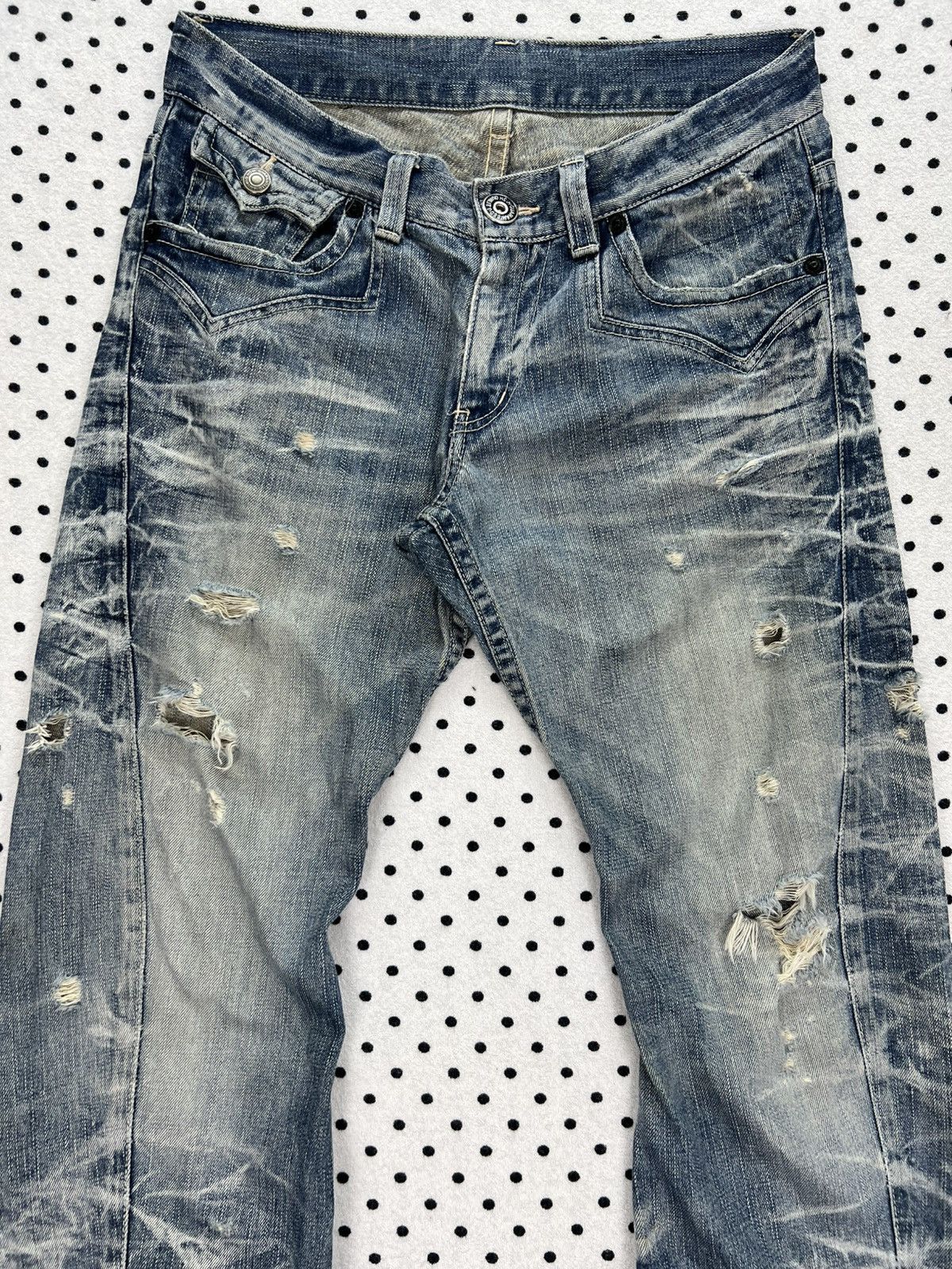 Japanese Brand Rattle Trap Crazy Trashed & Destroyed Flare Denim Size US 32 / EU 48 - 3 Thumbnail