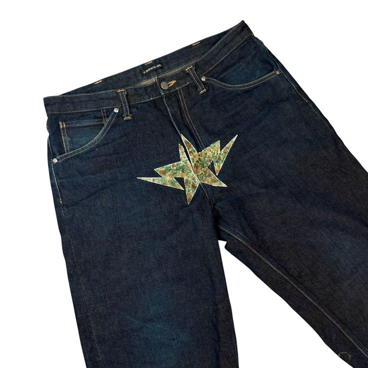 Bape A Bathing Ape Front Star Denim Straight Pants y2k Size US 31 - 2 Thumbnail