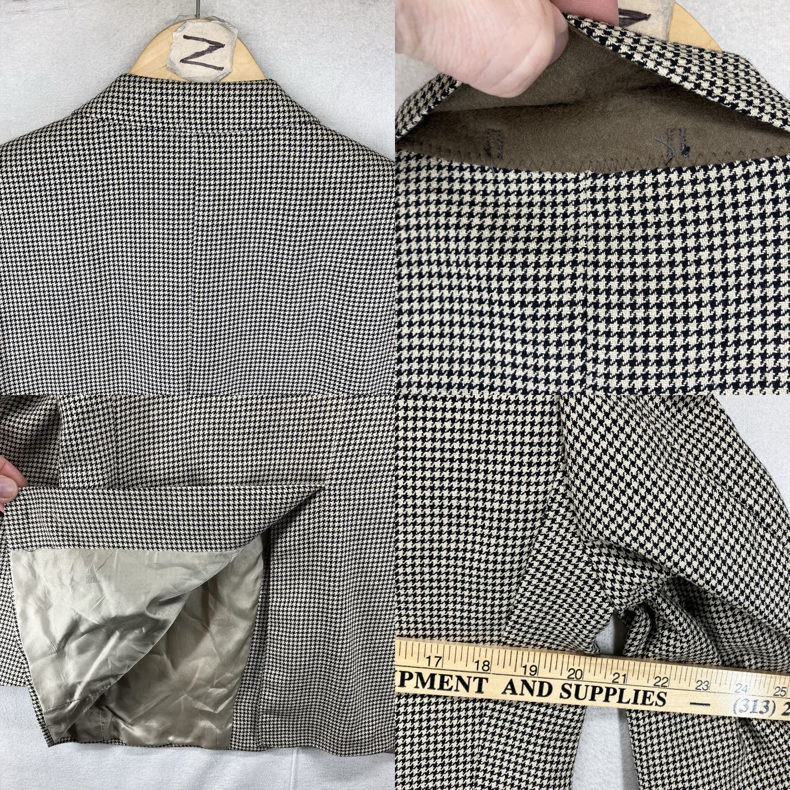 Ralph Lauren VINTAGE Ralph Lauren Polo University Club Blazer Men’s 39 Silk Wool Houndstooth Tan Single-Breasted 2-Button Notch Lapel College Preppy 90s Canada Men Size US L / EU 52-54 / 3 - 9 Thumbnail