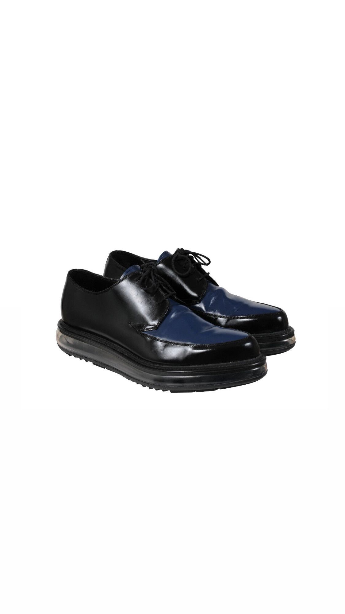 image of Prada Levitate Derby Shoes Black Blue Leather - 02081, Men's (Size 11)
