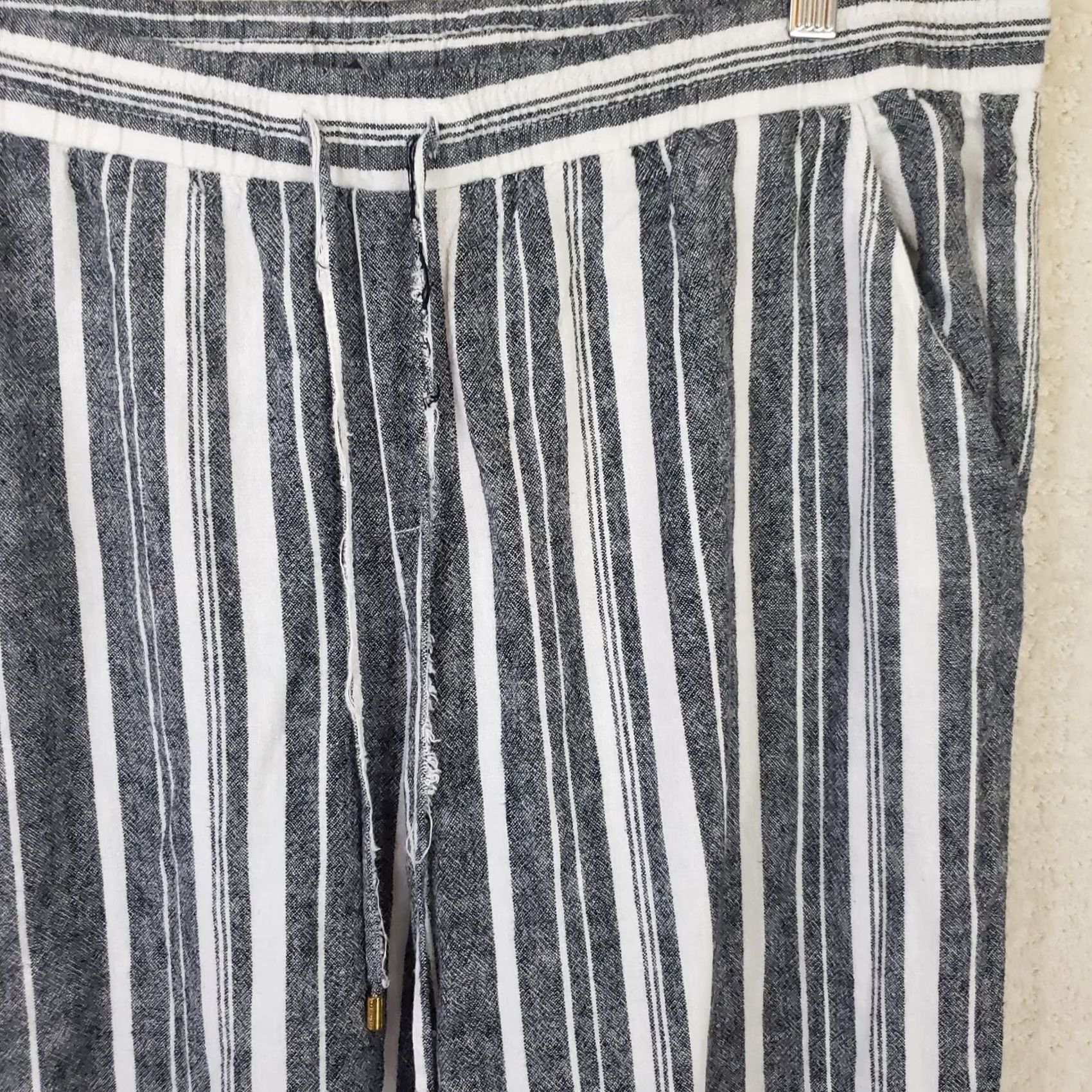 Ellen Tracy VINTAGE Ellen Tracy Womens Plus 1X Palazzo Pant Stripe Linen Blend Drawstring Wide Leg Size 40" / US 18 - 4 Thumbnail