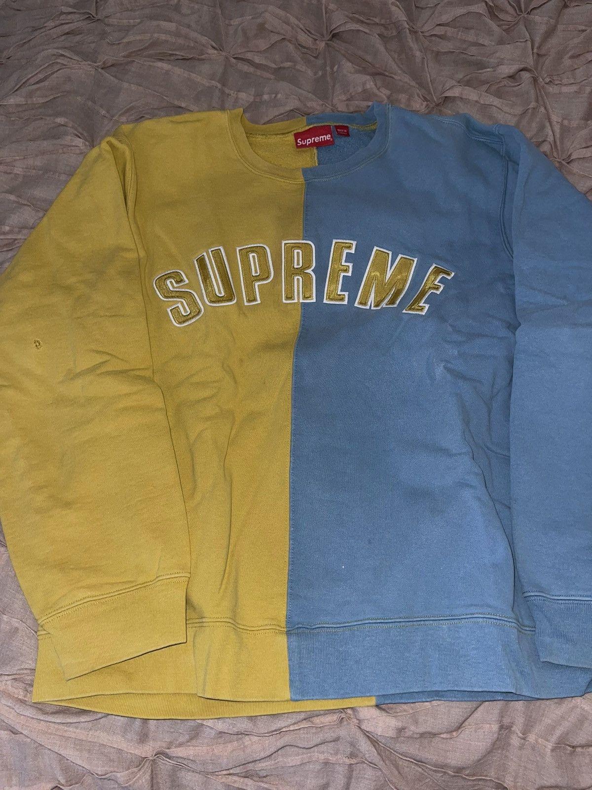 Supreme Supreme Split Crewneck Sweatshirt Large Blue Yellow | Grailed