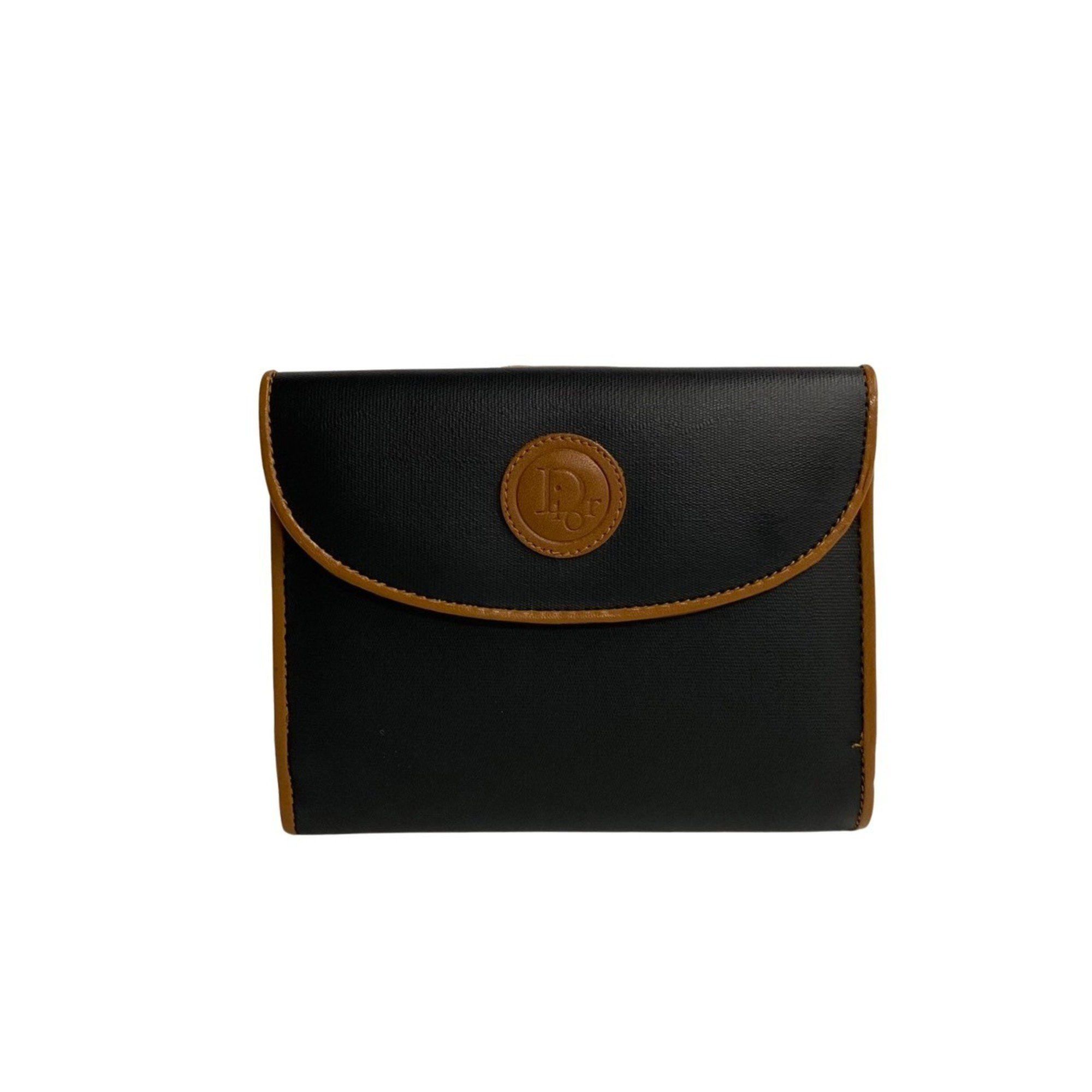 image of Christian Dior Leather Bifold Wallet Bicolor Black Brown 76579, Women's