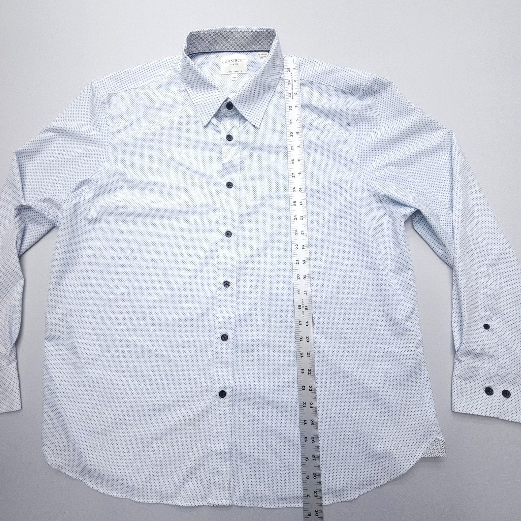 Vintage Con.Struct Dress Shirt Mens 2XL Slim White Polka Dot 4 Way Stretch Button Cuff Pattern Sleeve Long Shirt Size 48R - 7 Thumbnail