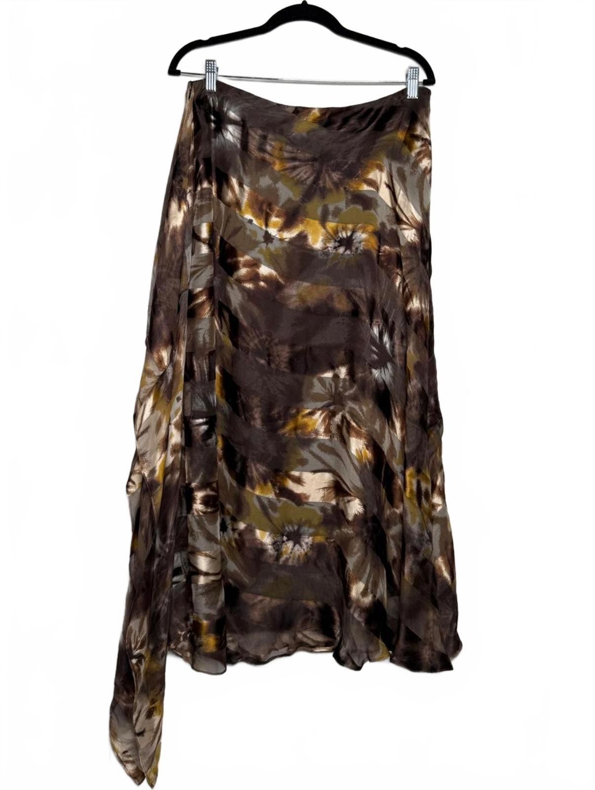 Other Luxury 100% Silk Brown and Gold Long Skirt Size 36" / US 14 / IT 50 - 5 Thumbnail