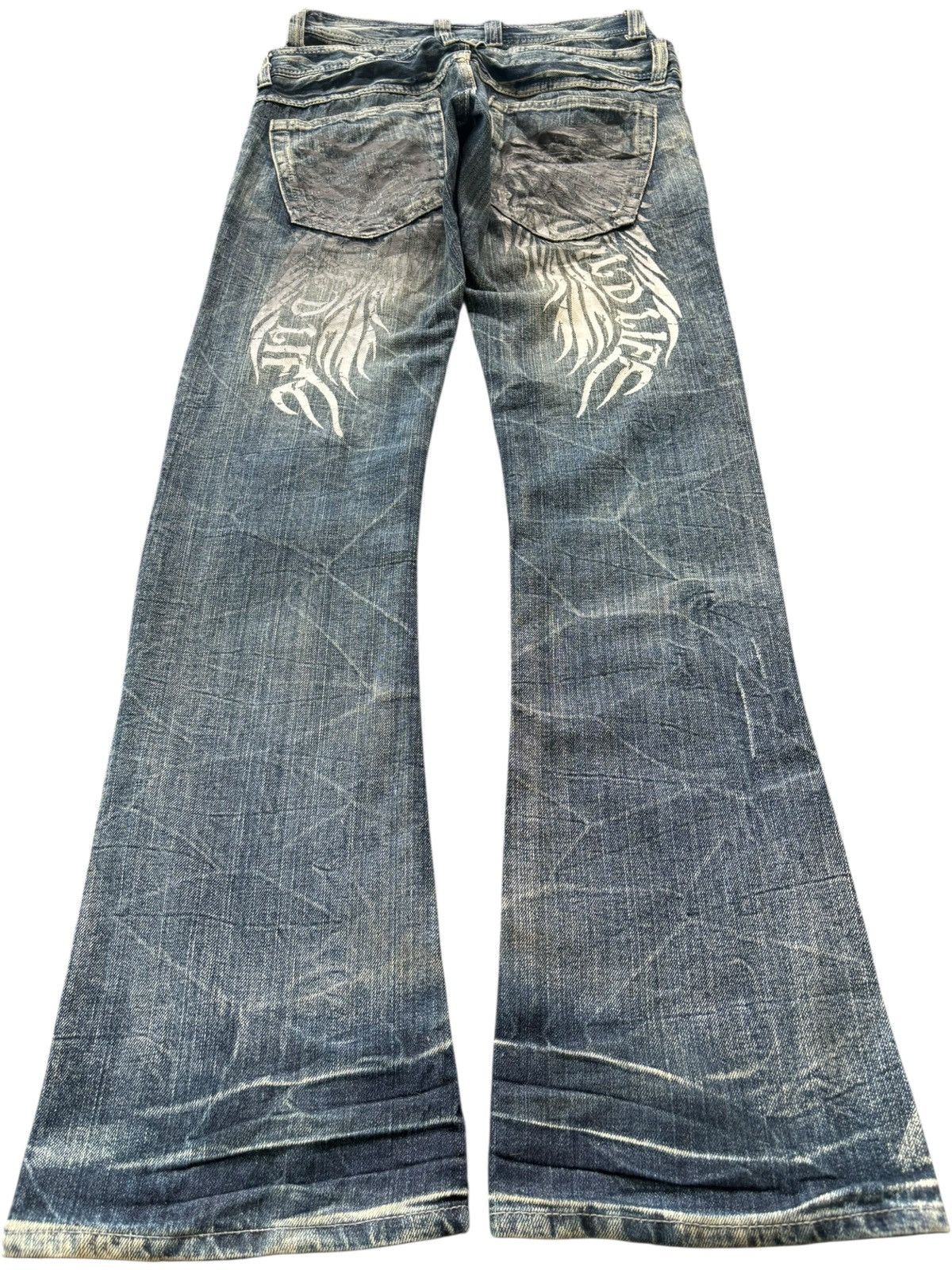 If Six Was Nine Rare Japanese Brand Double Waist Wing Design Flare Jeans Size US 31 - 2 Thumbnail