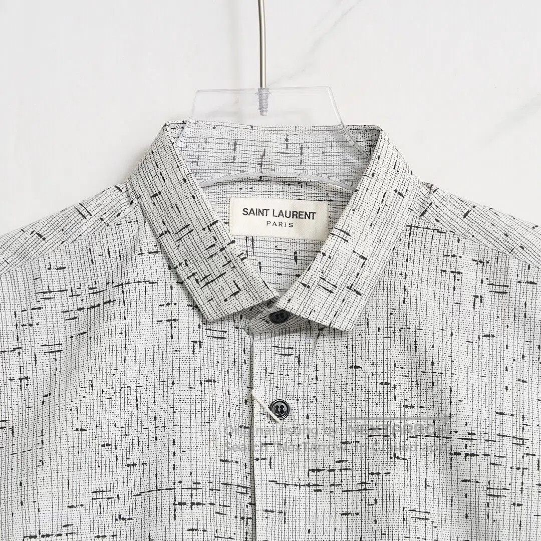 Saint Laurent Paris Saint Laurent Men's Gray Patterned Cotton Shirt. Size US M / EU 48-50 / 2 - 2 Thumbnail