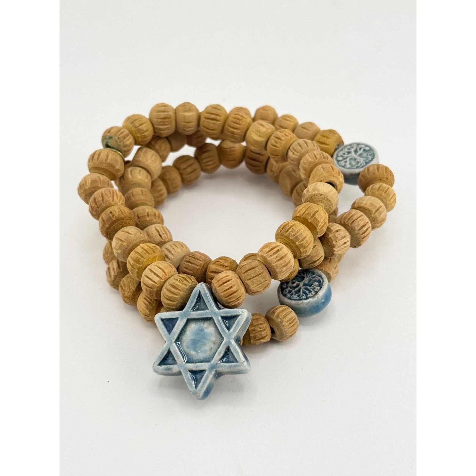 Vintage Vintage wood bead porcelain Jewish star multi strand bracele Size ONE SIZE - 1 Thumbnail