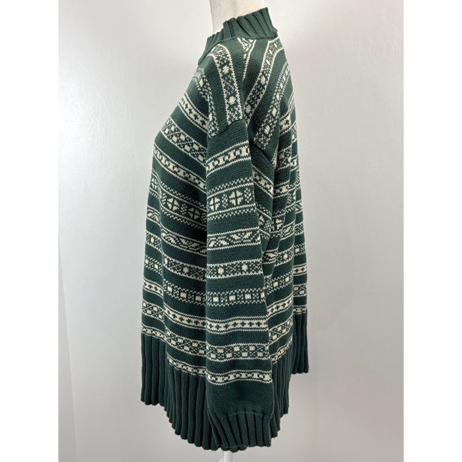 Gap VINTAGE Gap Snowflake Mock Neck Sweater L Women Green Pullover Knit Cotton Fair Isle 60s-90s style Size L / US 10 / IT 46 - 2 Thumbnail