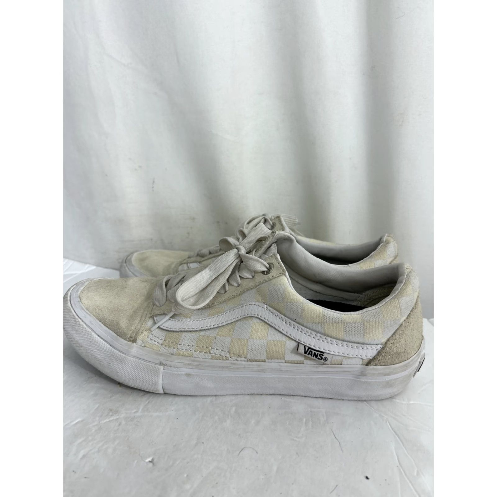 Vans Vans Mens 7.5 Ultracush Pro Cream Low Lace Up Checkered Duracap Sneakers Shoes Old Skool Sneakers Ivory Men Adult Shoes Mens Size US 8 / EU 41 - 7 Thumbnail