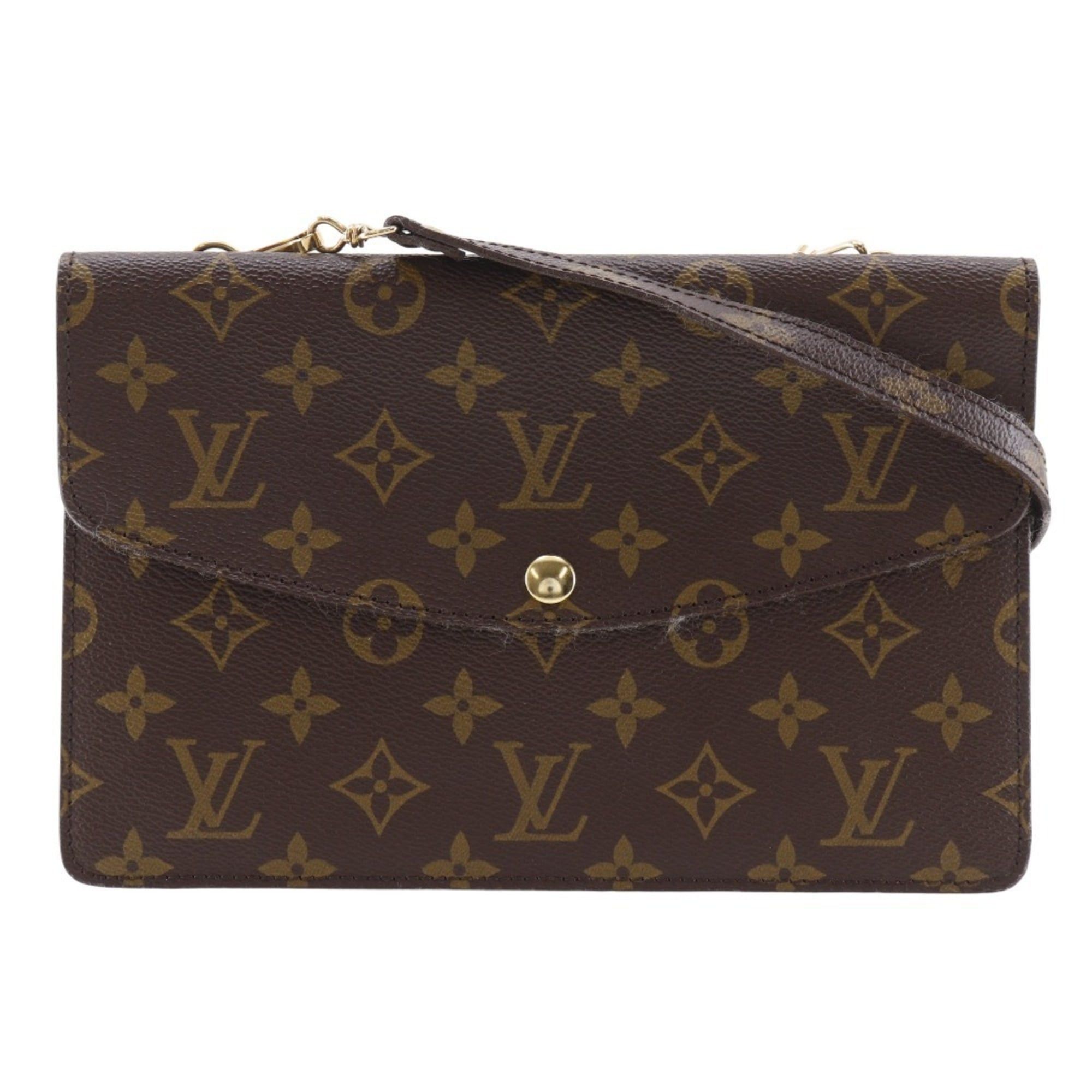 Louis Vuitton Louis Vuitton Double Mule Shoulder Bag Vintage 2-Way Clutch M51815 Monogram Canvas 1990 Brown VI0990 A5 Snap Button Unisex Size ONE SIZE - 1 Thumbnail