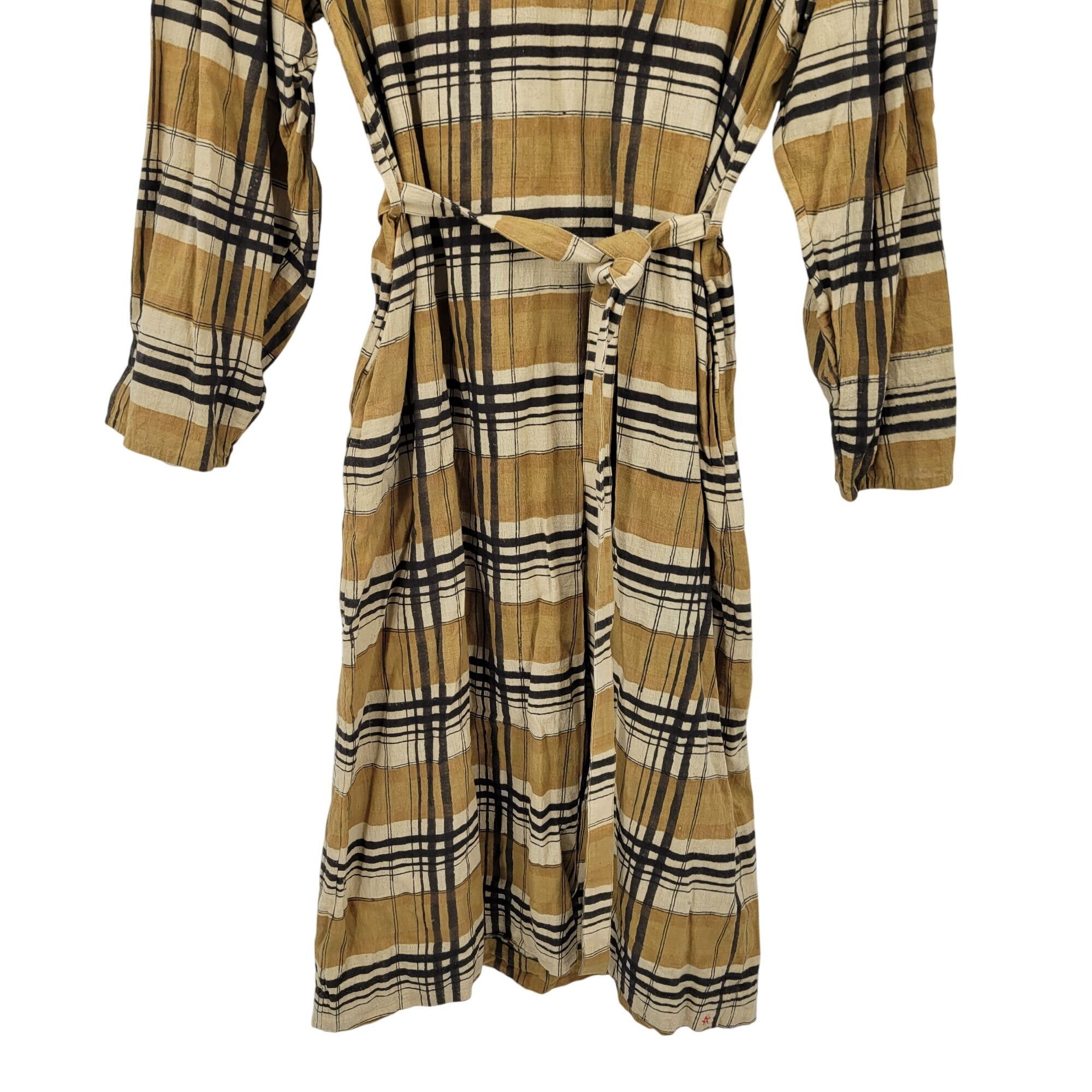 Designer Eleven Eleven Checkered Plaid Mustard Belted Midi Dress Sz M Size M / US 6-8 / IT 42-44 - 13 Thumbnail