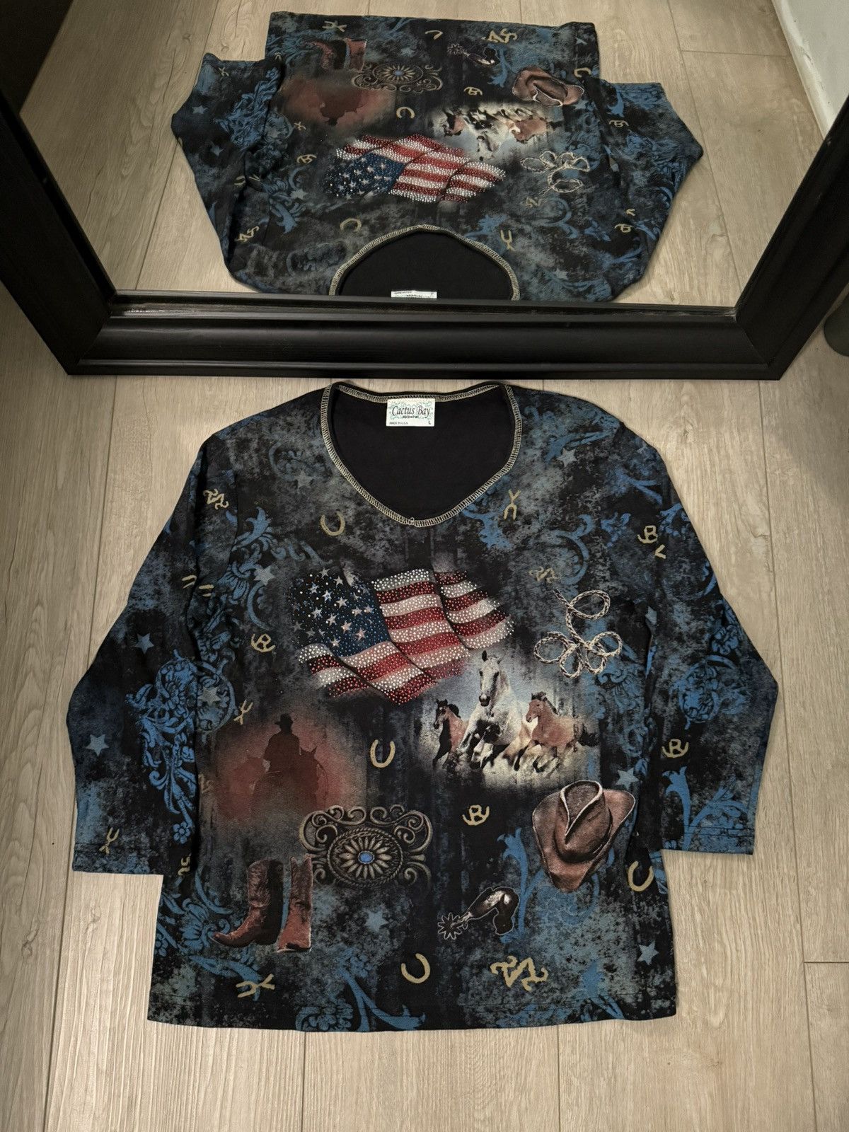Ed Hardy × Vintage Vintage / Y2K Cactus Bay Cowboy & Horses Women’s Long Sleeve Size L / US 10 / IT 46 - 1 Thumbnail