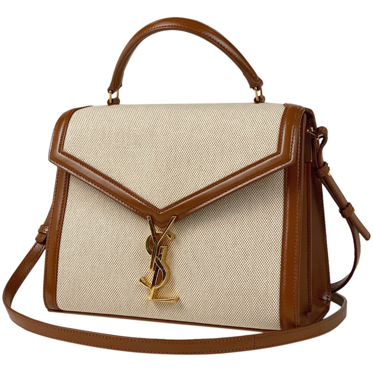 Saint Laurent Cassandra Top Handle Shoulder Bag Natural Brown