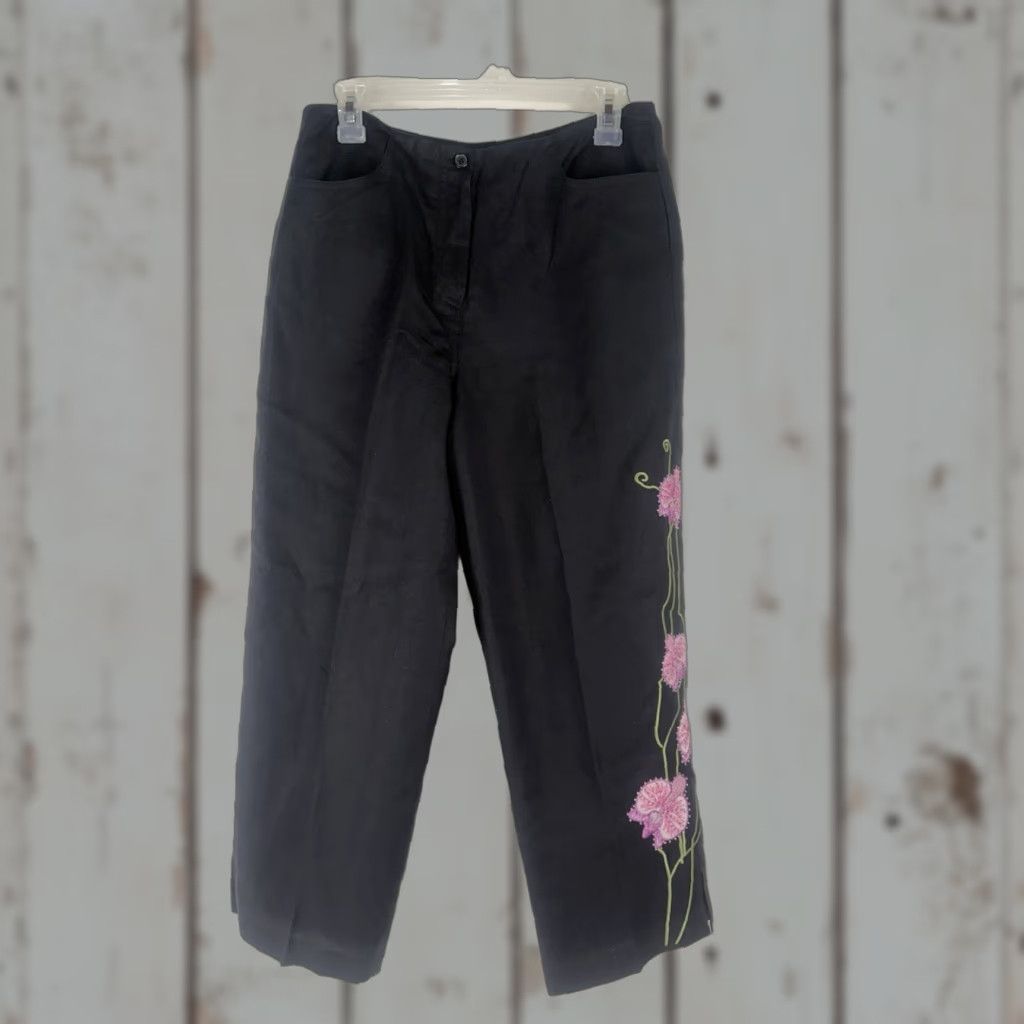 Vintage Larry Levine Black Linen Blend Cropped Dress Pants Womens Size 8 Size 30" / US 8 / IT 44 - 1 Thumbnail