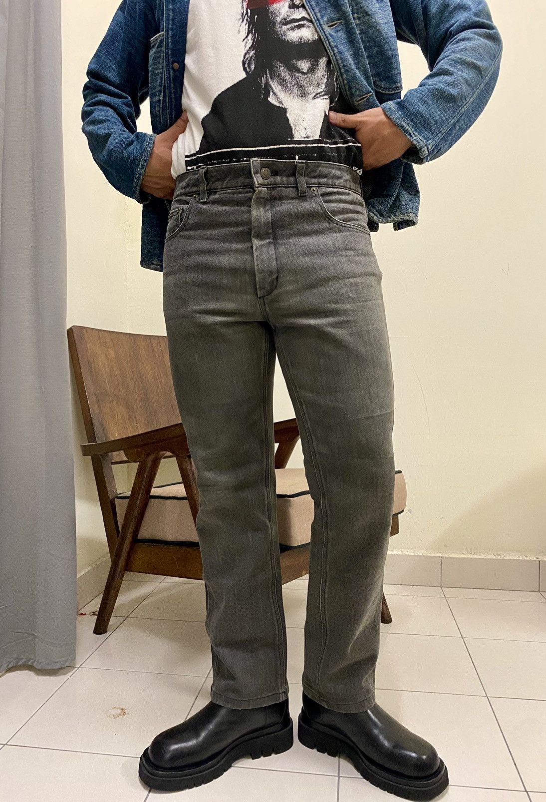 Image of Archival Clothing x Raf Simons Aw2003-2004 Raf Simons Ash Grey Cropped Denim Jeans, Men's (Size 32)