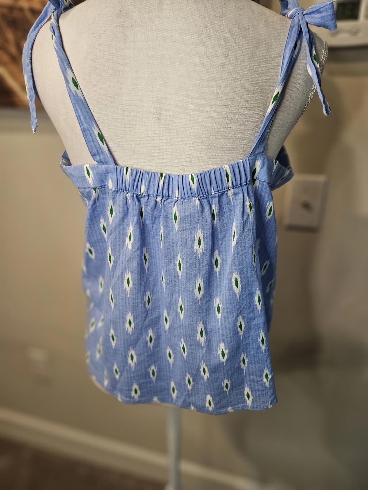 J.Crew J.Crew Blue Patterned Summer Top with Shoulder Ties #154 Size M / US 6-8 / IT 42-44 - 3 Thumbnail