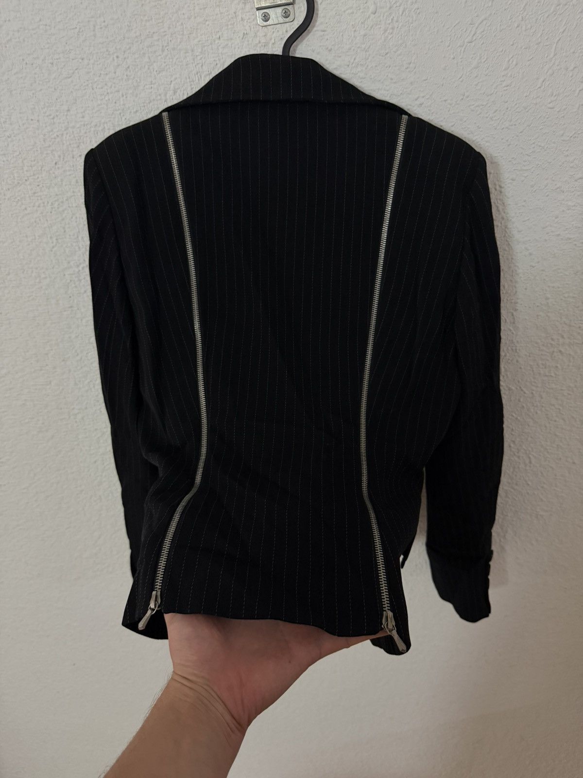 Other Vintage 90s Sophie Sitbon Paris Wool Pinstripe Zip Blazer Size M / US 6-8 / IT 42-44 - 18 Thumbnail