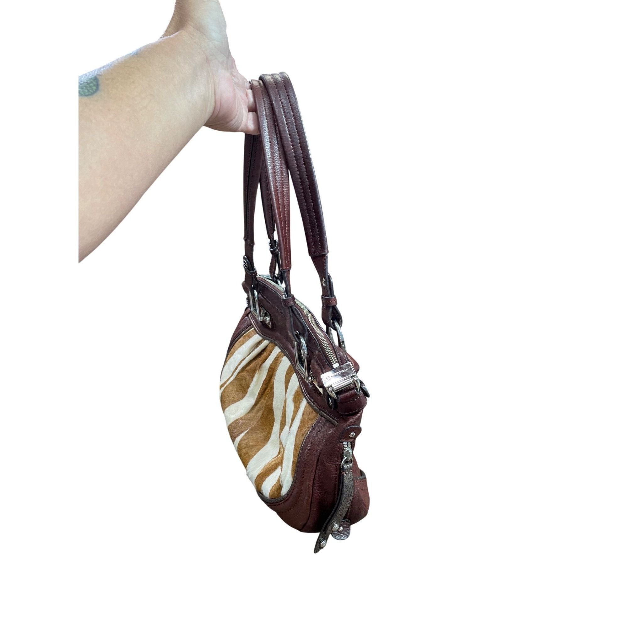 Other B. Makowsky Zebra Leather Shoulder Handbag Red/Brown Womens Size ONE SIZE - 13 Thumbnail