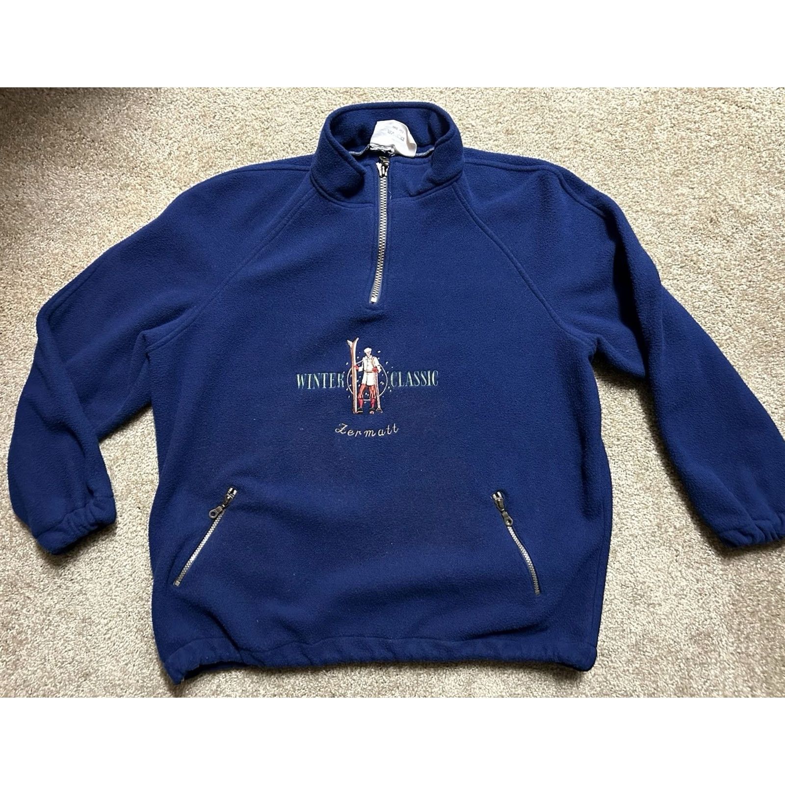 Vintage VINTAGE Green Wear Selection Zermatt Matterhorn Ski Switzerland Pullover 1/4 Zip Sweatshirt Navy Blue XL Hoodie Men Size US XL / EU 56 / 4 - 2 Thumbnail