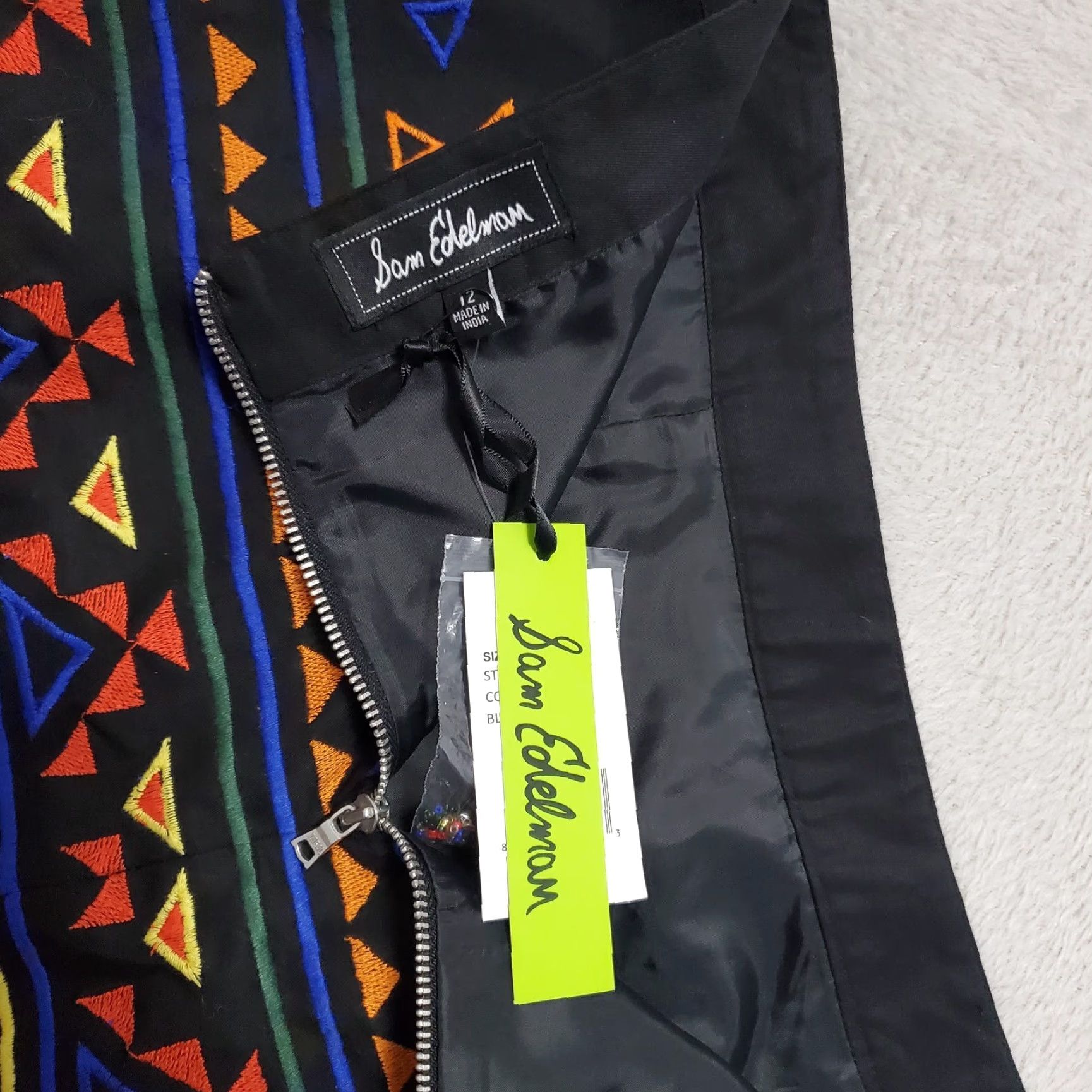 Sam Edelman Sam Edelman Skirt Women 12 Black Aztec Print Beaded Embroidered Cotton Mini Size 34" / US 12 / IT 48 - 6 Thumbnail