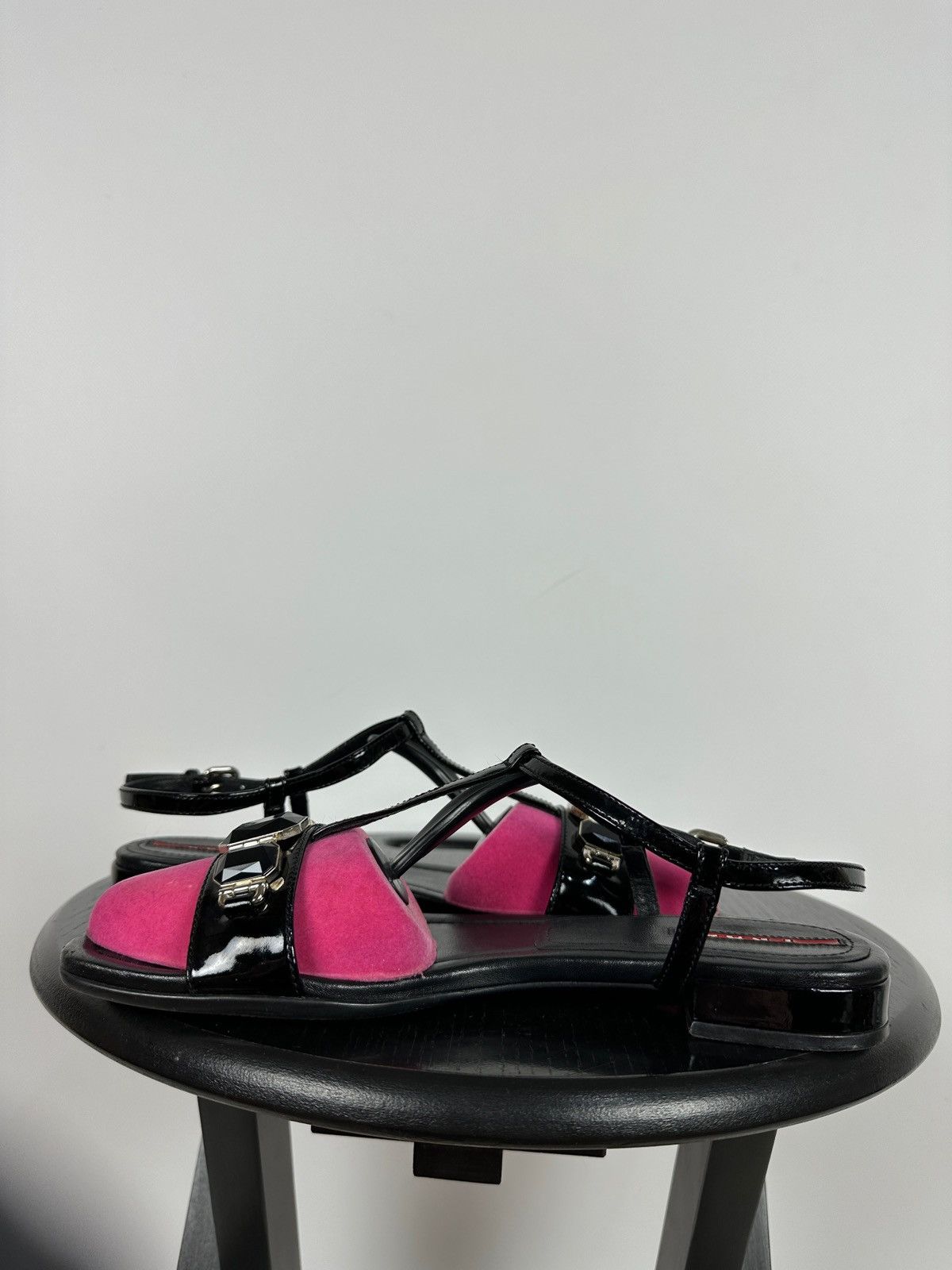 Prada Vintage Prada Crystal Wedge Patent Leather Strappy Sandals Size US 7.5 / IT 37.5 - 12 Thumbnail