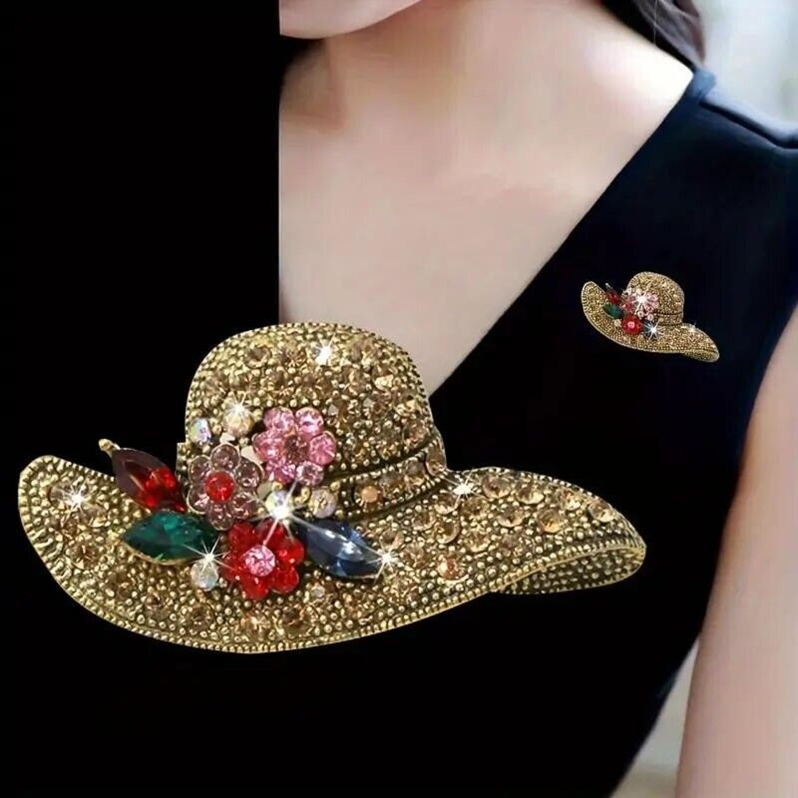 Other Sparkling Hat Brooch • Marquis Cut Rhinestones Purple Pink+ Size ONE SIZE - 2 Thumbnail