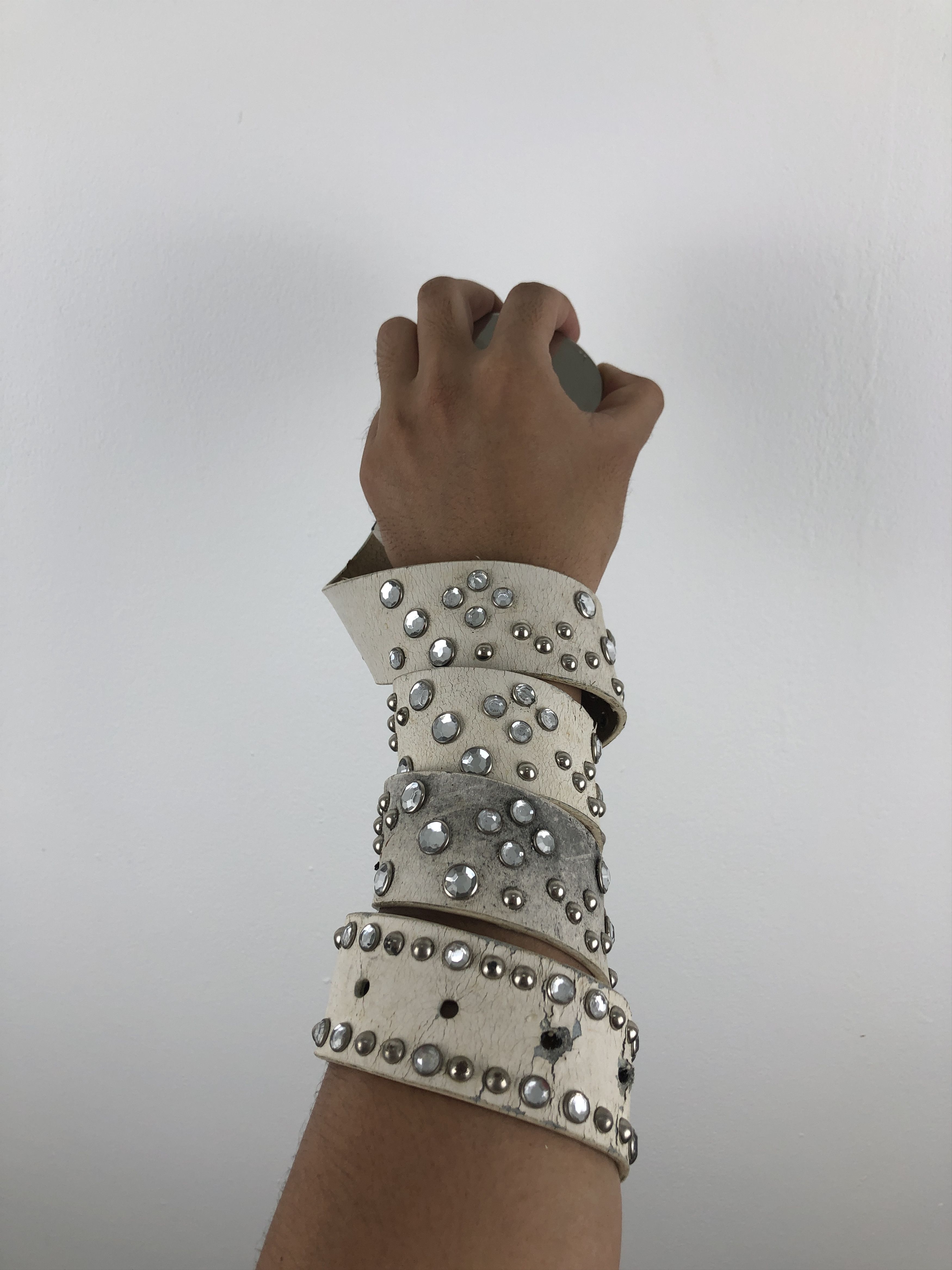 If Six Was Nine Vintage 70s Rhinestones Studded Punk Style Belt Size ONE SIZE - 2 Thumbnail