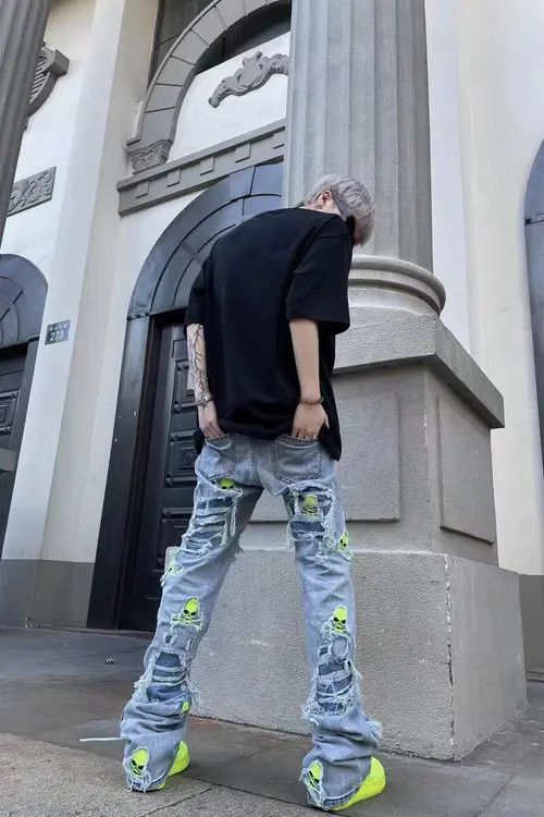 VIBE Street hip hop heavy duty distressed skull embroidered jeans Size US 30 / EU 46 - 6 Thumbnail