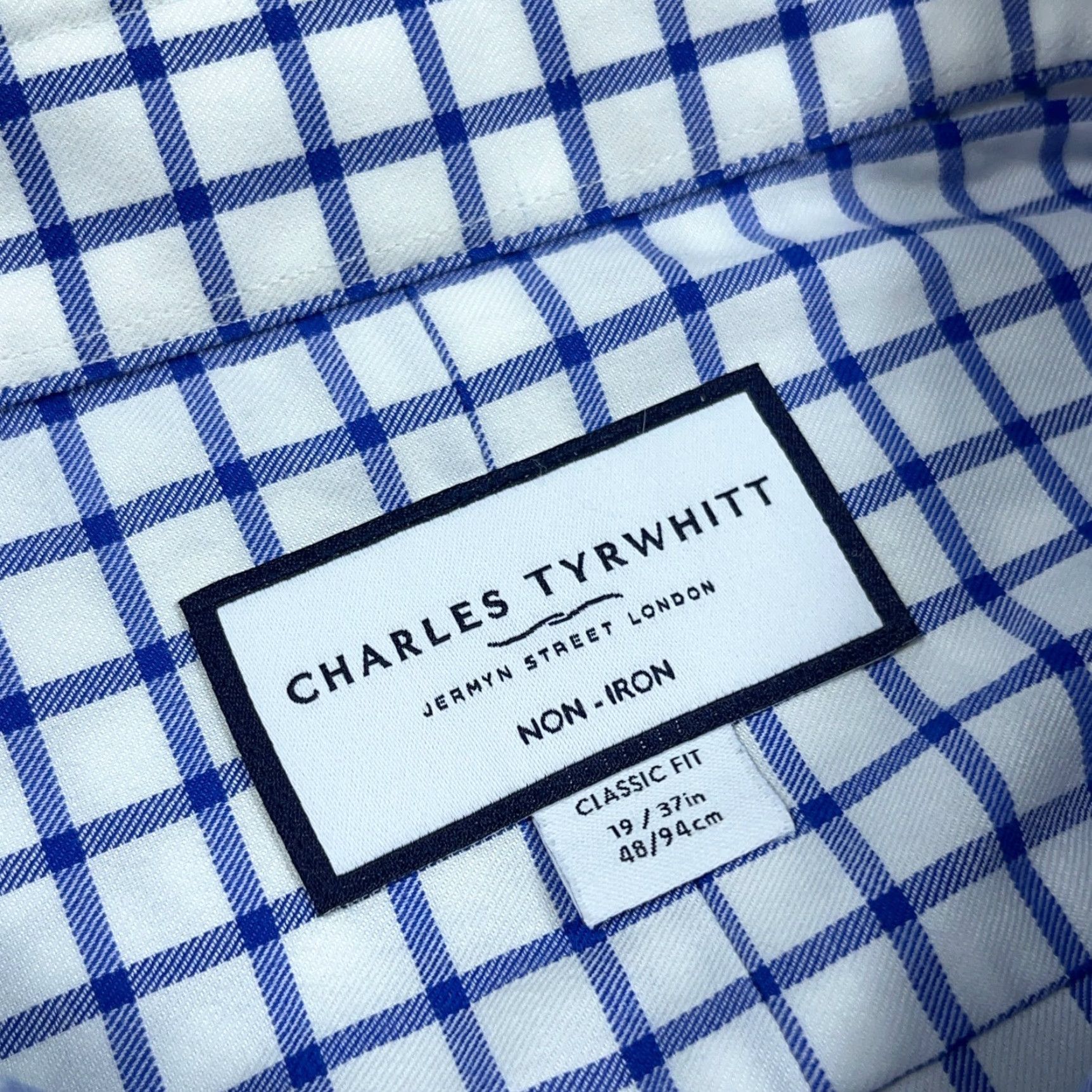 Charles Tyrwhitt Shirt Men 3XL Blue White Check Button-Up Dress Casual  Business Knit Modern Preppy