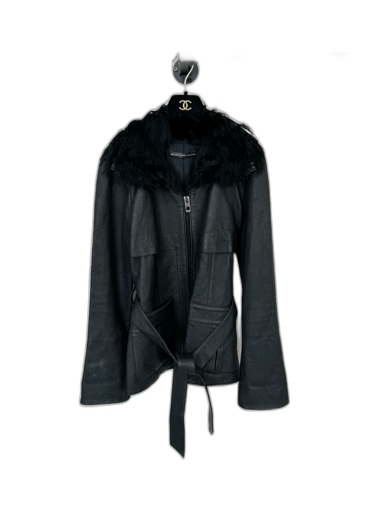 Balenciaga Balenciaga Leather Jacket with Fur Trim-2505 Size M / US 6-8 / IT 42-44 - 1 Thumbnail