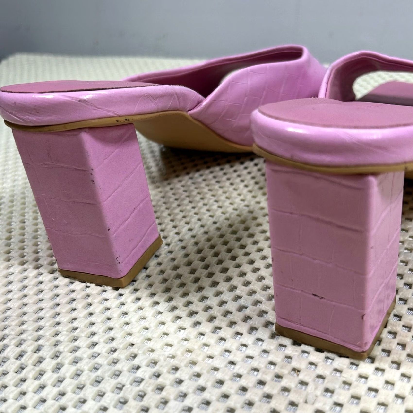 PRINCESS POLLY Princess Polly Pink Faux Leather Croc Mules Block Heel Square Toe Sandal Heels 8 Womens Size US 8 / IT 38 - 5 Thumbnail