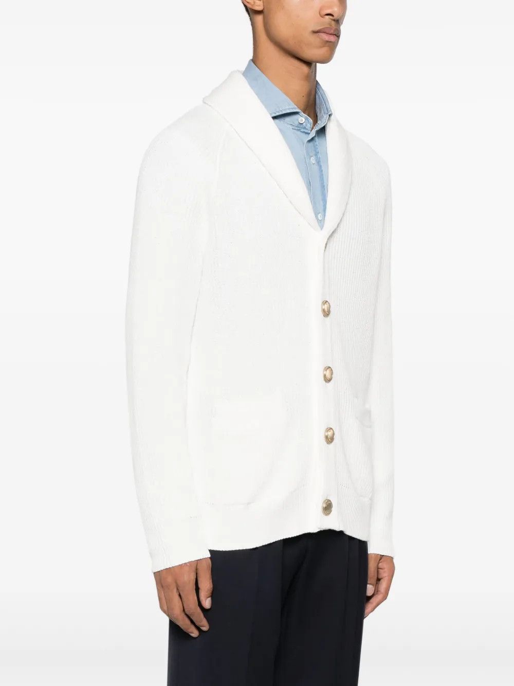 Brunello Cucinelli o1w1db10326 Ribbed Knit Cardigan in White Size US S / EU 44-46 / 1 - 3 Thumbnail