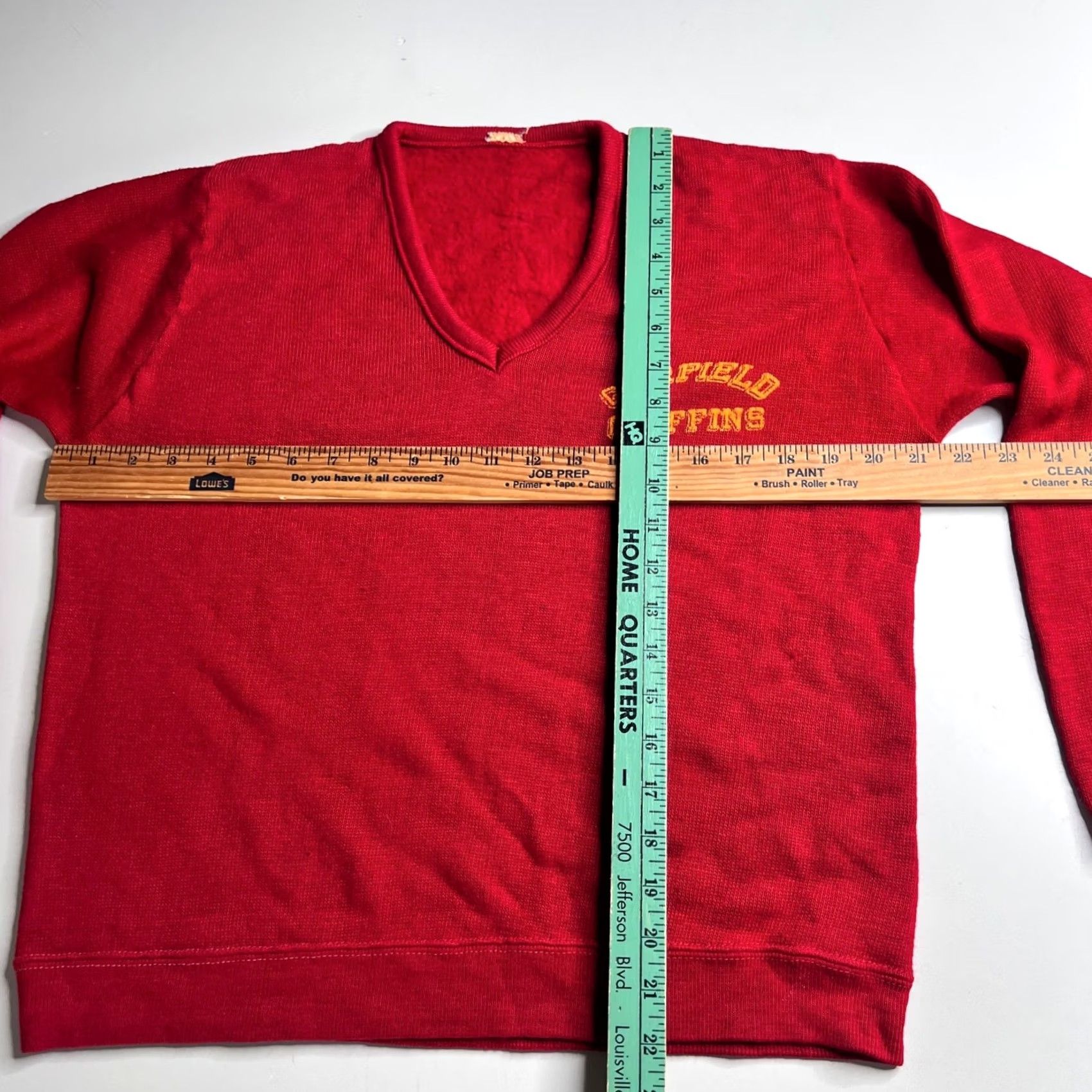 Griffin VINTAGE Garfield Griffins V-Neck Sweatshirt Red Yellow Collegiate Pullover L Mens Size US L / EU 52-54 / 3 - 3 Thumbnail