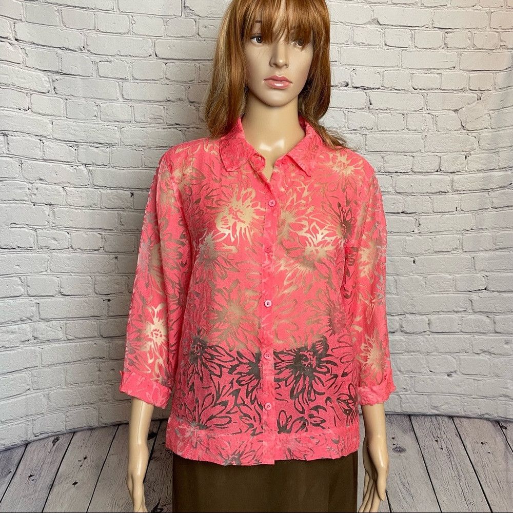 Other Studio Works Coral Floral Rayon Blouse Size M Size M / US 6-8 / IT 42-44 - 1 Thumbnail