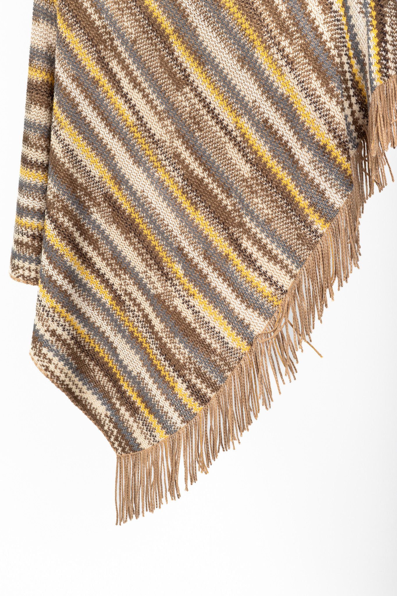 Missoni Missoni Brown & Yellow Wool-Blend Striped Knit Fringe Poncho Size ONE SIZE - 6 Thumbnail