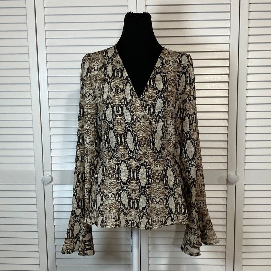 Other HYFVE Boho Brown Snake Print Long Sleeve Wrap Blouse L Size L / US 10 / IT 46 - 1 Thumbnail