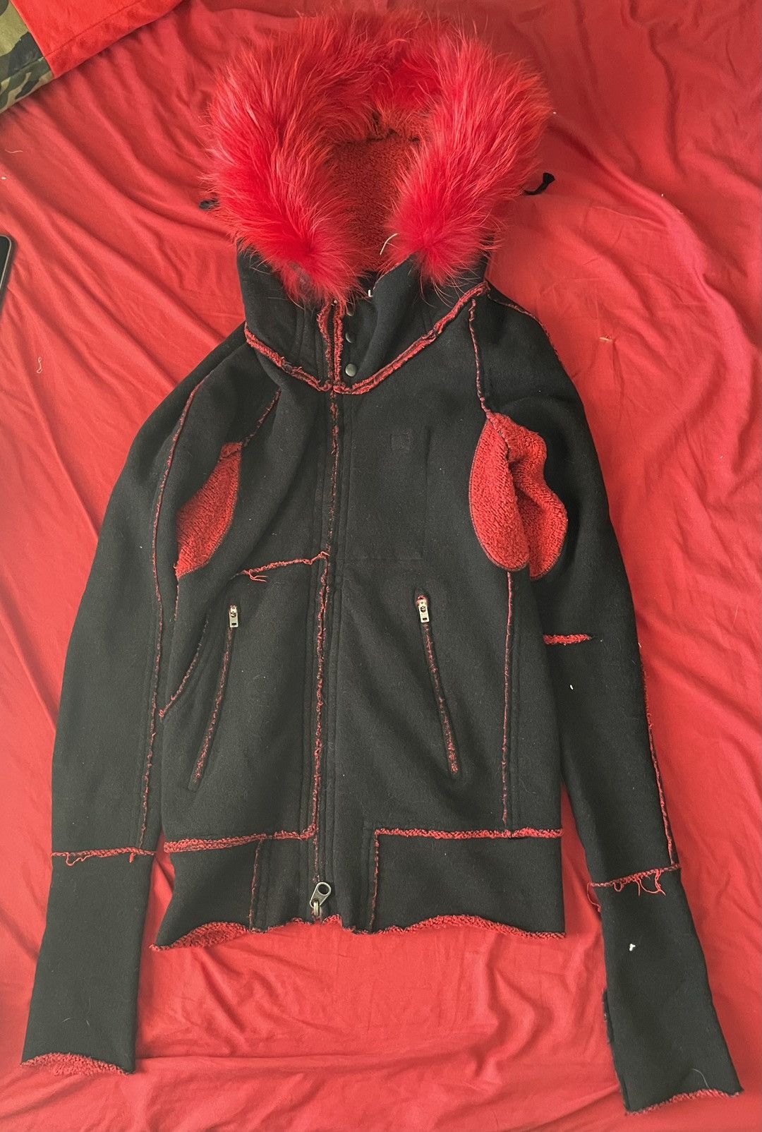 LGB Red Raccoon Fur Parka Hoodie