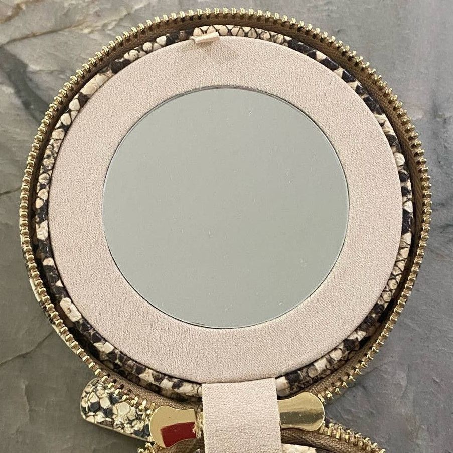 LONE WOLF WOLF DESIGNS Round Zip Jewelry Case Snake Embossed Tan Size ONE SIZE - 5 Thumbnail