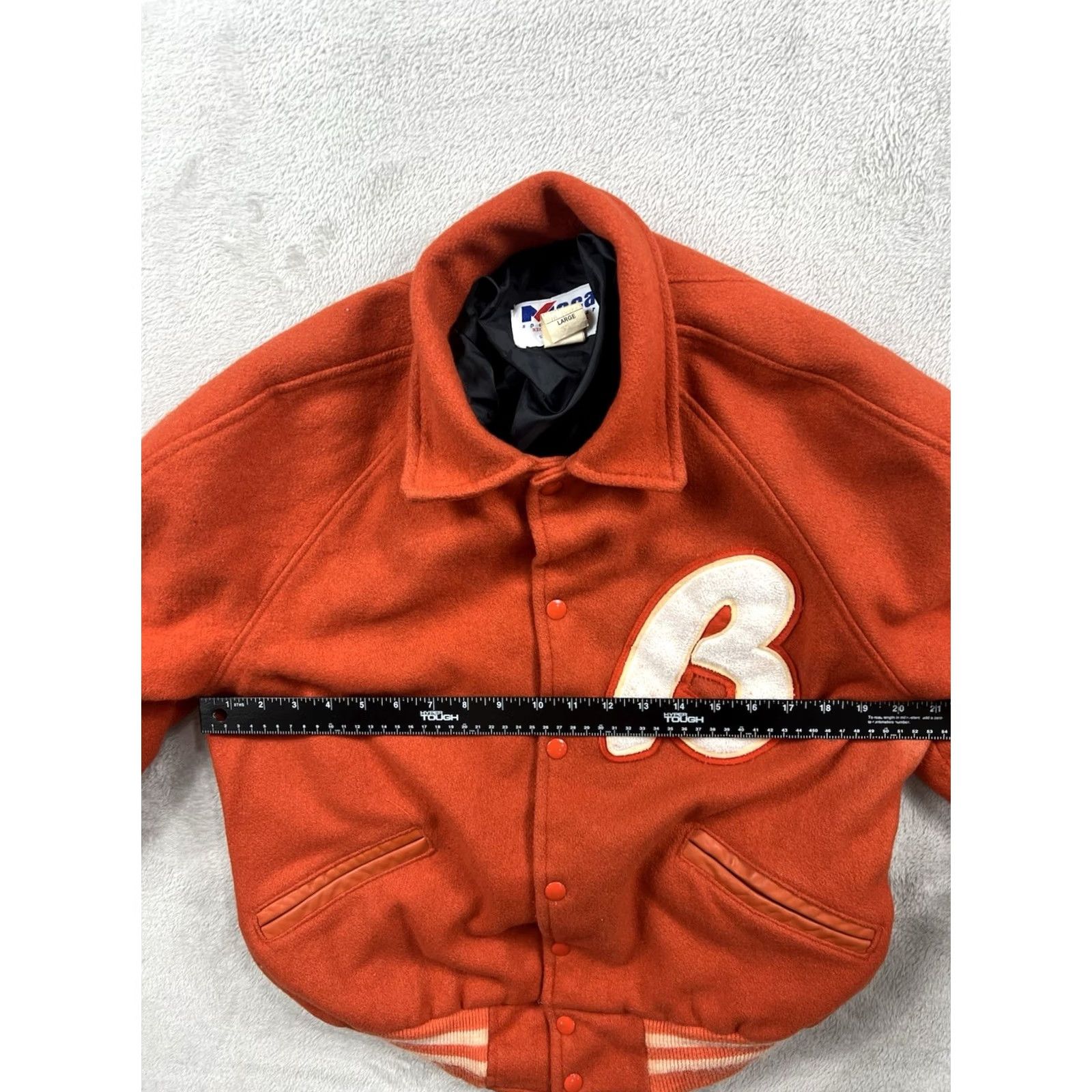 Vintage VTG Howe Athletic Apparel Varsity Jacket Orange L Wool Satin Button Snap Band Collar Men College School Varsity Jacket Size US L / EU 52-54 / 3 - 5 Thumbnail