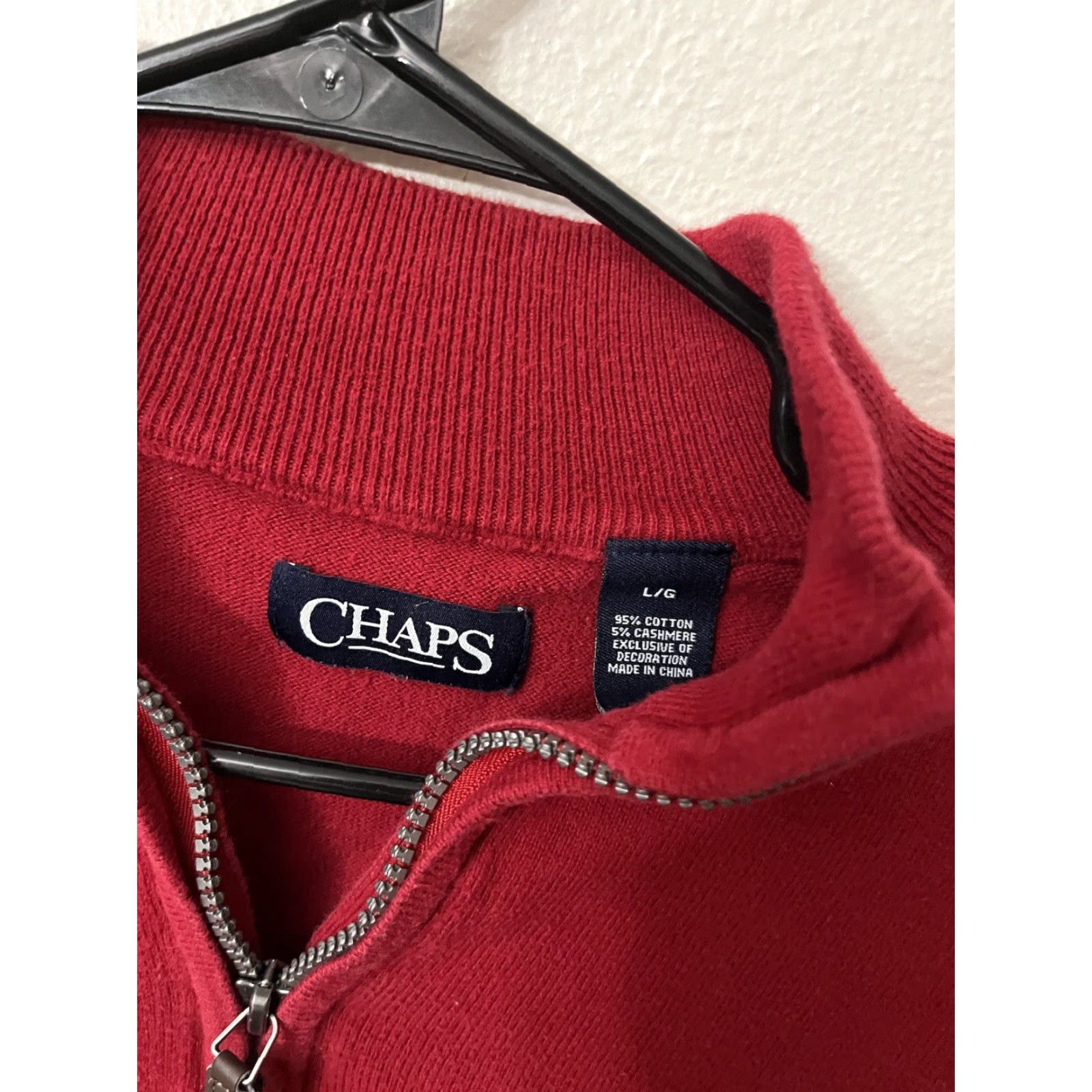 Chaps Chaps Sweater Mens Large Red 1/4 Zipper Long Sleeve Cashmere Blend Crew Neck Pullover All Seasons Modern Regular Size US L / EU 52-54 / 3 - 4 Thumbnail