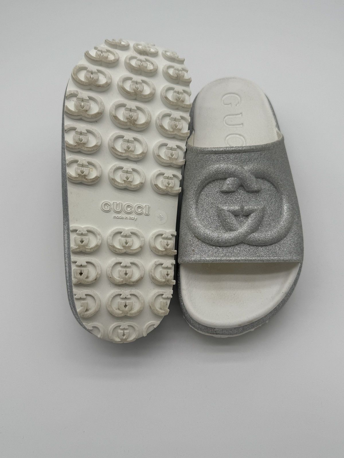 Gucci Silver Glitter Gucci Platform Slides Size US 8 / IT 38 - 7 Thumbnail