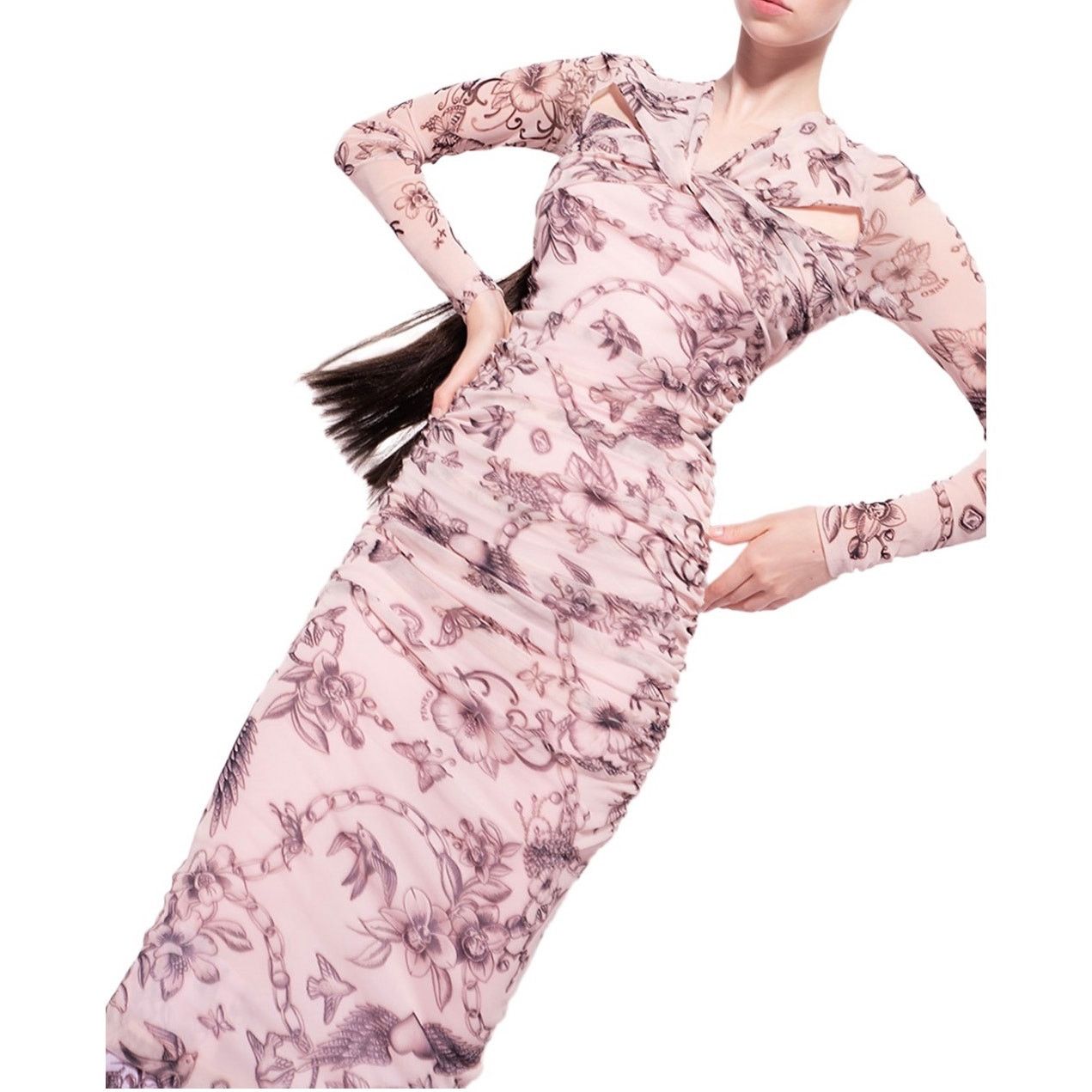 Pinko Pinko Pink Floral Mesh Bodycon Midi Dress Women M - G017 Size M / US 6-8 / IT 42-44 - 2 Thumbnail
