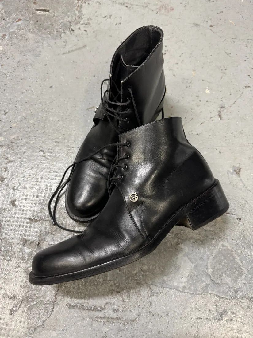 Designer × Vintage 2000s Gianni Versace Black Leather Boots Size US 8 / IT 38 - 2 Thumbnail