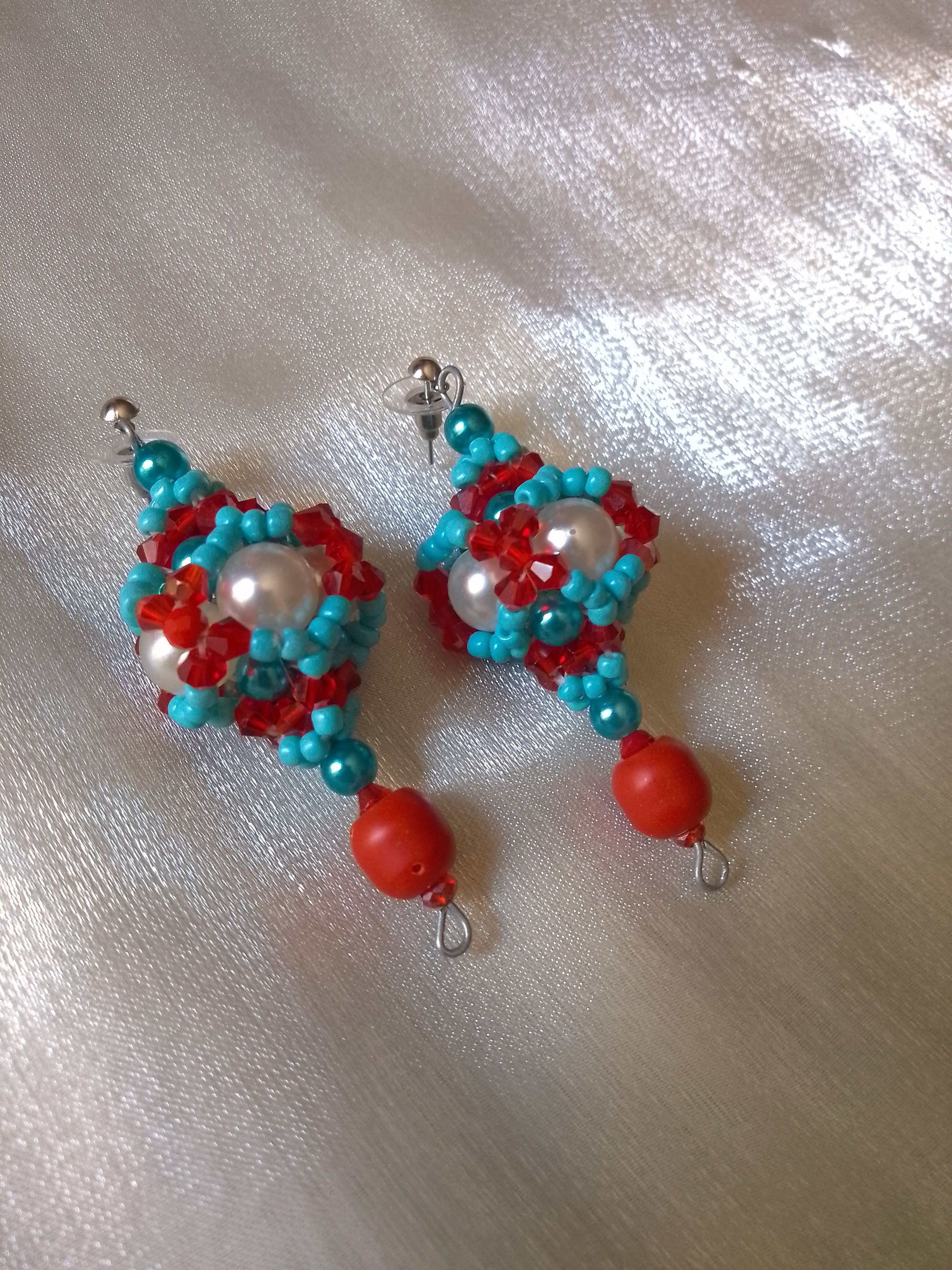Handmade Elegant dangling earrings pearls and natural red coral Size ONE SIZE - 2 Thumbnail
