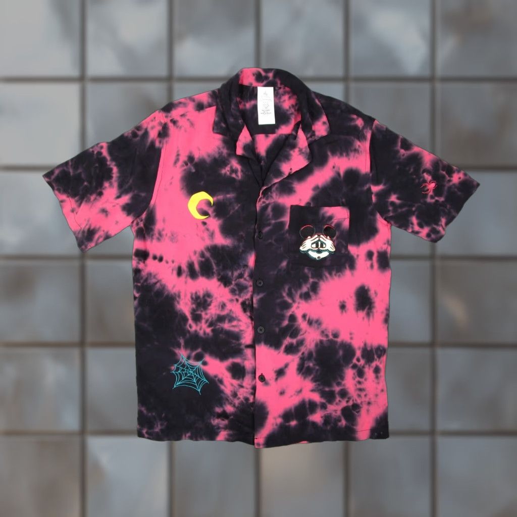 Disney Disney Men's Medium Pink Tie Dye Button-Up Shirt with Loop Collar - Halloween Hawaiian Style Size US M / EU 48-50 / 2 - 1 Thumbnail