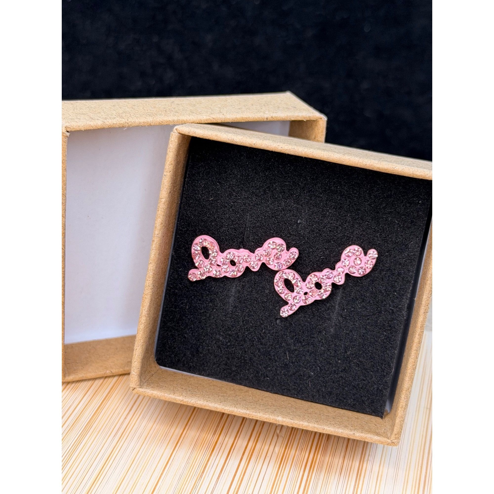 Other Pink Rhinestone "Love" Stud Earrings With Secure Backings In Size ONE SIZE - 7 Thumbnail
