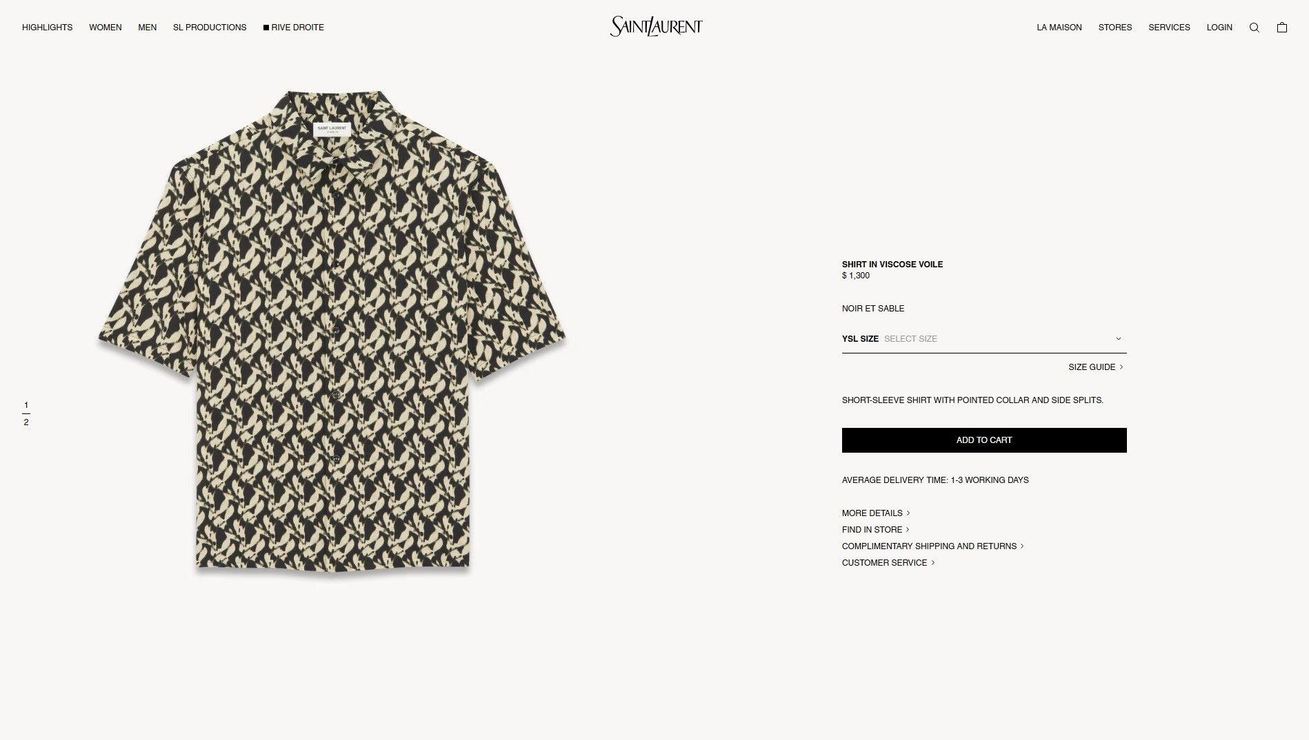 Saint Laurent Paris Saint Laurent Abstract Print Shirt - Noir & Sable Voile Size US M / EU 48-50 / 2 - 4 Thumbnail